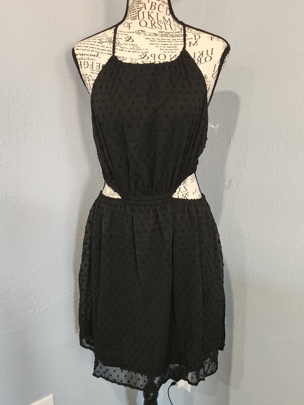 Emily Wonder Women's Black Textured Cutout Halter Dress.
